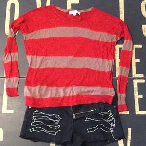 Tight knit top red and brown striping